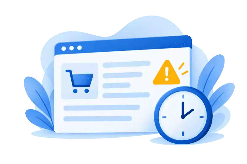 Onlineshop mit Warnhinweis und Uhr