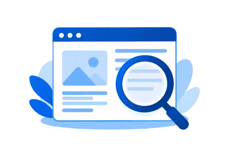 Website-Prüfung mit Browserfenster und Lupe