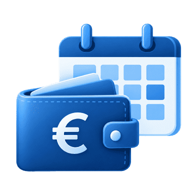 Kalender und Geldbörse mit Eurozeichen