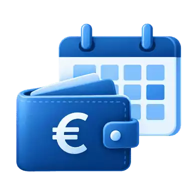 Kalender und Geldbörse mit Eurozeichen