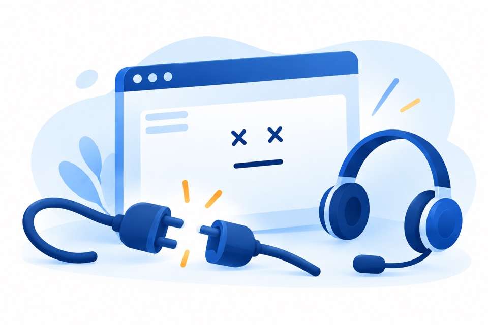 Website-Ausfall mit getrenntem Kabel und Support-Headset