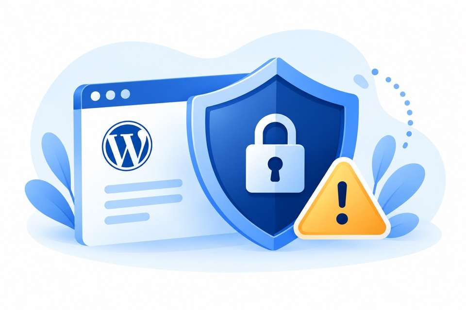 WordPress-Sicherheit mit Schutzschild und Warnsymbol