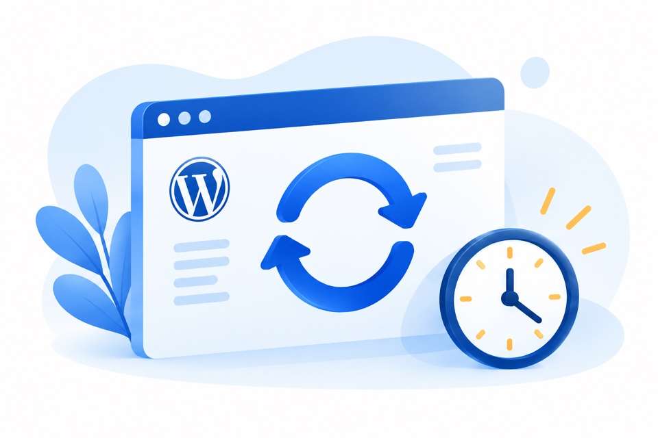 WordPress-Updates mit Aktualisierungspfeilen und Uhr