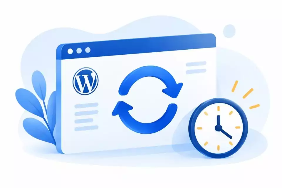 WordPress-Updates mit Aktualisierungspfeilen und Uhr